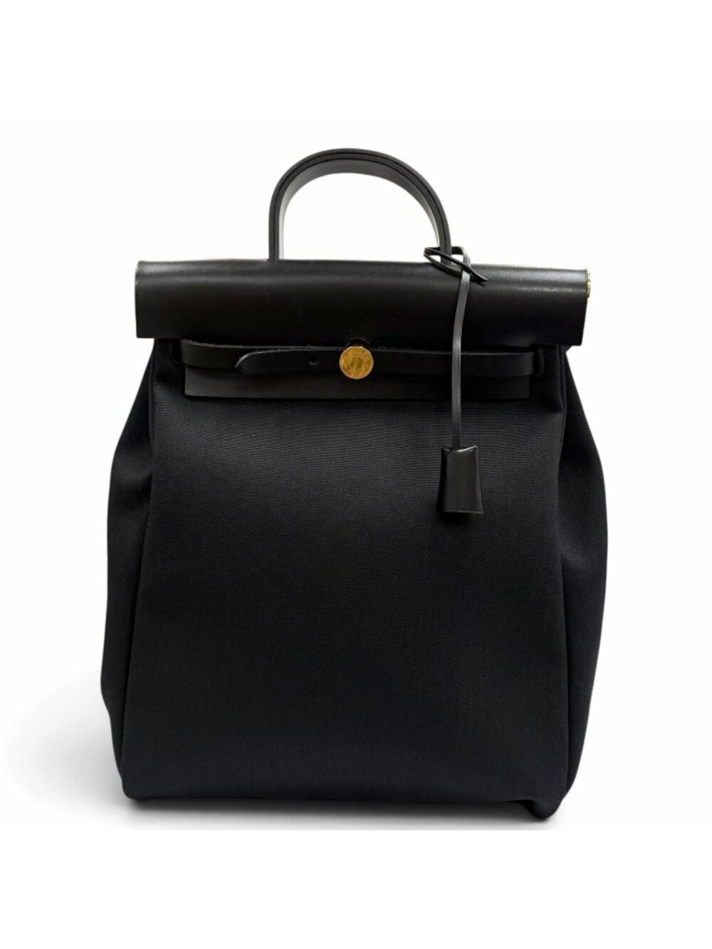 Hermes Herbag a Dos Zip PM Backpack Black Toile Militaire Vache Hunter